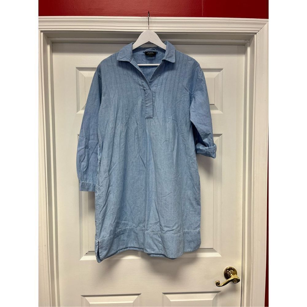 A.P.C. Chambray Pin Tuck Shirt Dress w/ Pockets Sz 36 or US 6 or S EUC